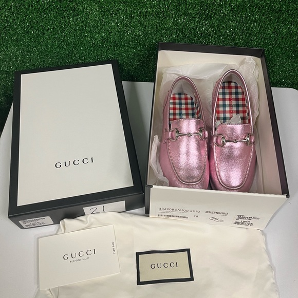 Gucci pink metallic horsebit loafers size 28 - Picture 2 of 12